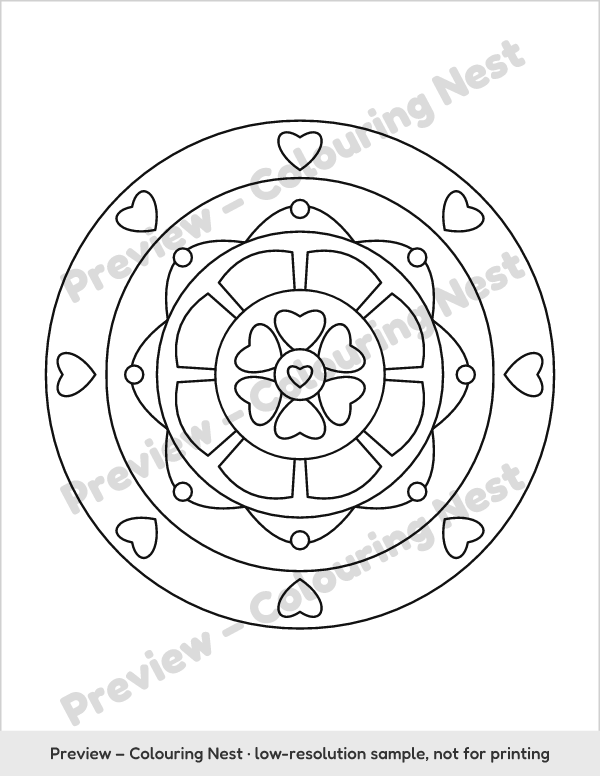 Sample page: a heart mandala to color