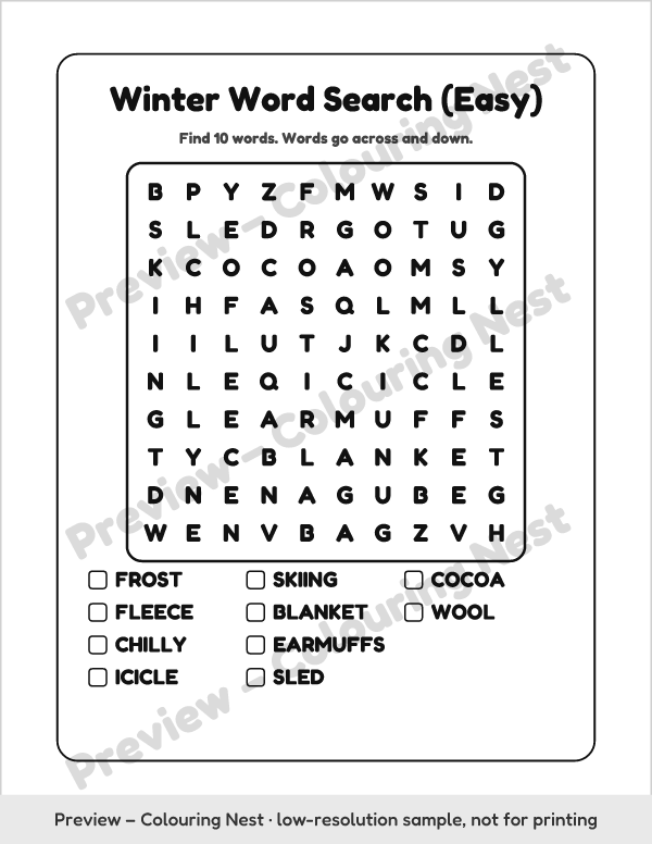 Sample page: a winter word search