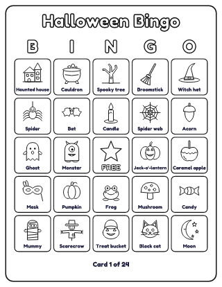 Halloween Picture Bingo (24 Cards)