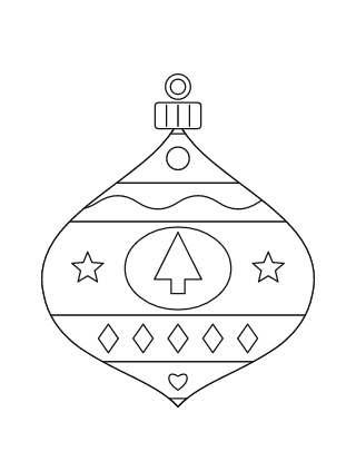 Adorno navideño para colorear n.º 6: un adorno en forma de cebolla con franjas decoradas