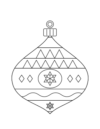 Adorno navideño para colorear n.º 8: un adorno en forma de cebolla con franjas decoradas