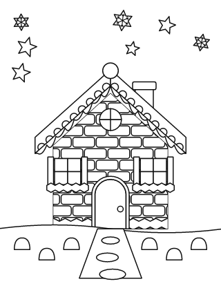 Casita de jengibre para colorear n.º 1, con glaseado y caramelos