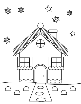 Casita de jengibre para colorear n.º 3, con glaseado y caramelos