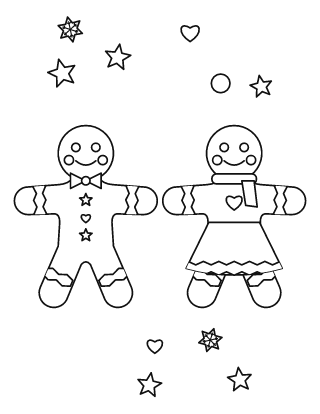 Niño y niña de jengibre para colorear: dos galletas de jengibre de la mano