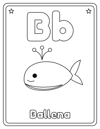 Letra B para colorear: B mayúscula, b minúscula y una ballena