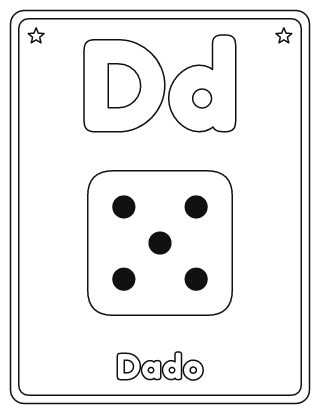 Letra D para colorear: D mayúscula, d minúscula y un dado