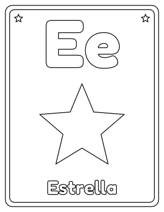 Letra E para colorear: E mayúscula, e minúscula y una estrella