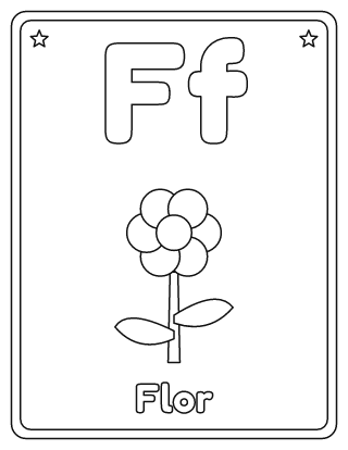 Letra F para colorear: F mayúscula, f minúscula y una flor