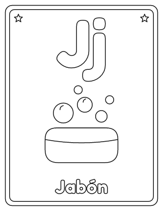 Letra J para colorear: J mayúscula, j minúscula y un jabón