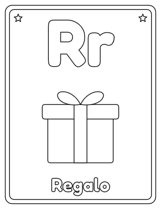Letra R para colorear: R mayúscula, r minúscula y un regalo