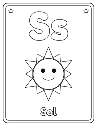 Letra S para colorear: S mayúscula, s minúscula y un sol