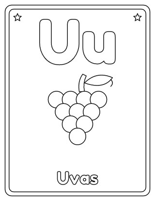 Letra U para colorear: U mayúscula, u minúscula y unas uvas