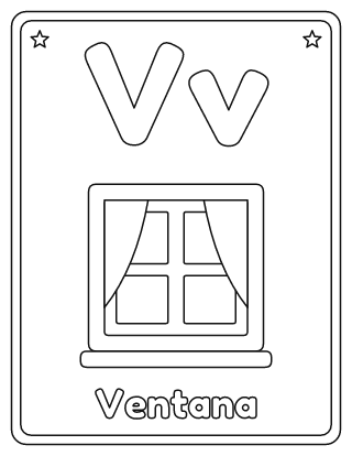 Letra V para colorear: V mayúscula, v minúscula y una ventana
