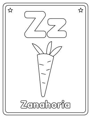 Letra Z para colorear: Z mayúscula, z minúscula y una zanahoria