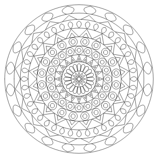 Mandala difícil n.º 10 para colorear: diseño circular que se repite 20 veces, con 8 anillos