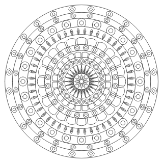 Mandala difícil n.º 4 para colorear: diseño circular que se repite 24 veces, con 9 anillos
