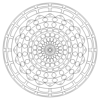 Mandala difícil n.º 6 para colorear: diseño circular que se repite 20 veces, con 9 anillos