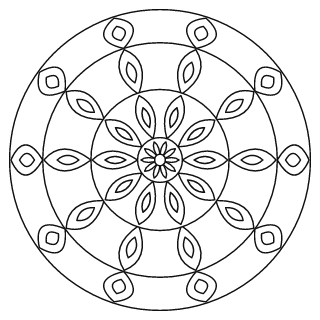 Mandala fácil n.º 1 para colorear: diseño circular que se repite 10 veces, con 3 anillos