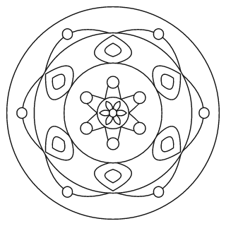 Mandala fácil n.º 2 para colorear: diseño circular que se repite 6 veces, con 3 anillos
