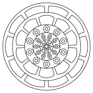 Mandala fácil n.º 6 para colorear: diseño circular que se repite 10 veces, con 4 anillos