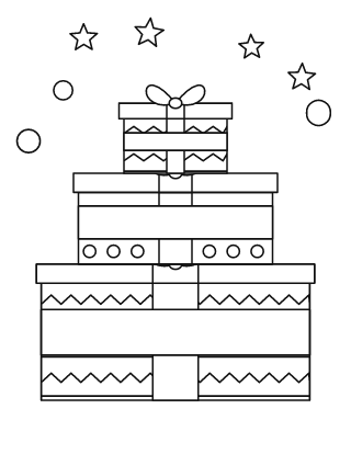 Pila de tres regalos de Navidad con lazos, para colorear