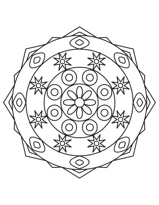 Easy Geometric Rangoli 1 Colouring Page