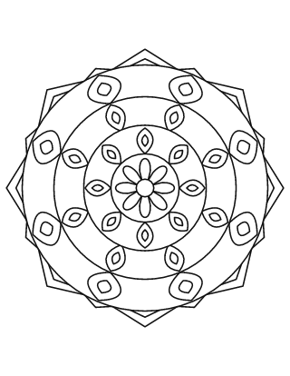 Easy Geometric Rangoli 2 Colouring Page