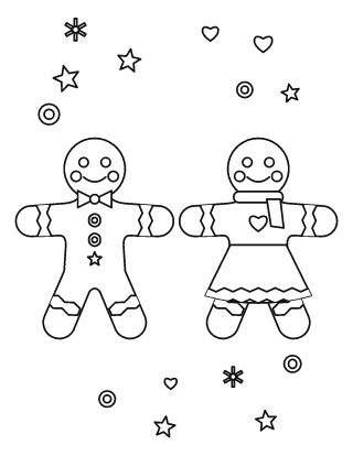 Gingerbread Boy and Girl Coloring Page
