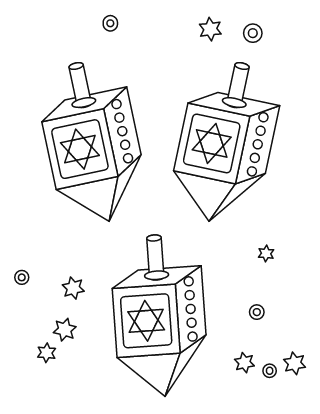 Three Dreidels Coloring Page