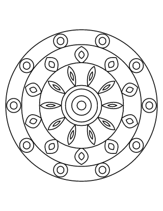 Easy Peacock Feather Mandala Colouring Page
