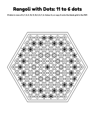Rangoli with Dots 11 to 6 Colouring Page