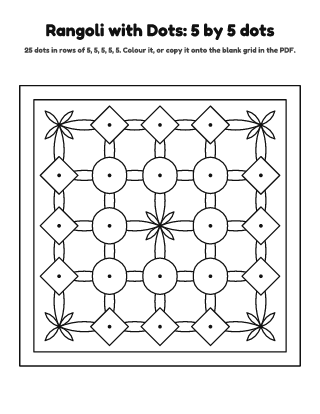 Rangoli with Dots 5×5 Colouring Page