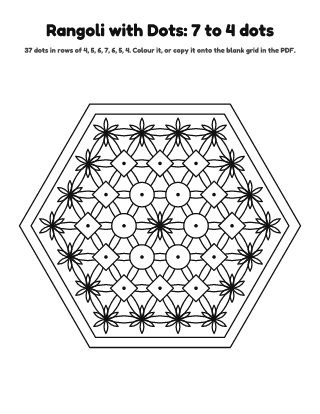 Rangoli with Dots 7 to 4 Colouring Page