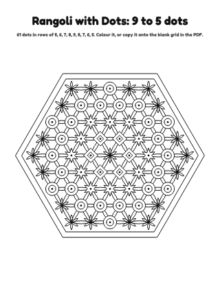 Rangoli with Dots 9 to 5 Colouring Page
