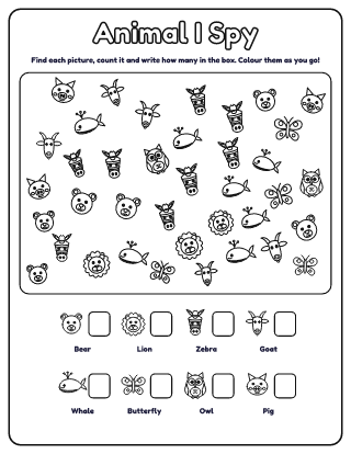 Animal I Spy printable worksheet