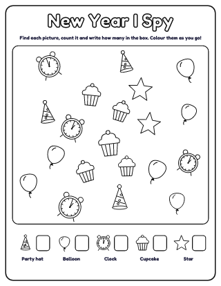 New Year I Spy (Easy) printable worksheet