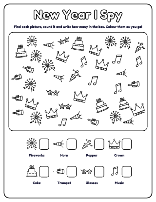 New Year I Spy printable worksheet