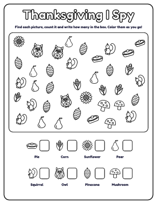 Thanksgiving I Spy printable worksheet