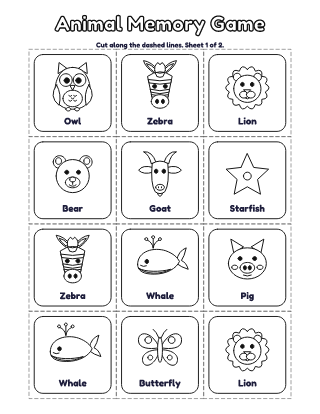 Animal Memory Game (12 Pairs) coloring page