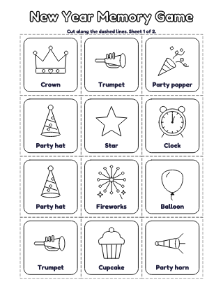 New Year Memory Game (12 Pairs) coloring page
