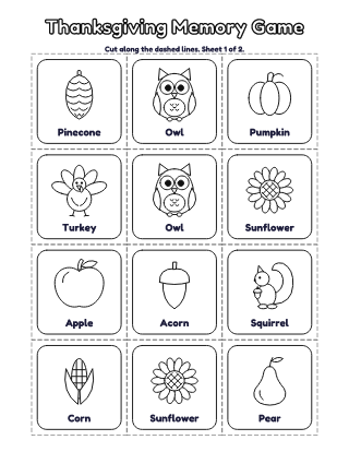 Thanksgiving Memory Game (12 Pairs) coloring page