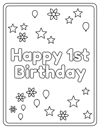 Happy 1st Birthday Coloring Page