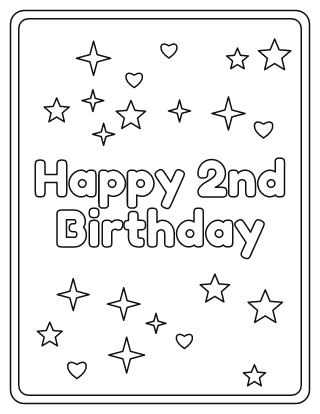 Happy 2nd Birthday Coloring Page