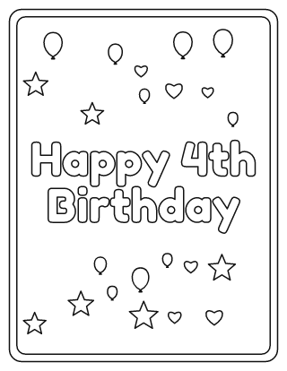 Happy 4th Birthday Coloring Page