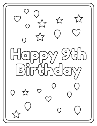 Happy 9th Birthday Coloring Page