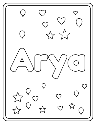 Arya Name Coloring Page