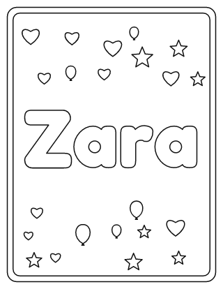 Zara Name Coloring Page