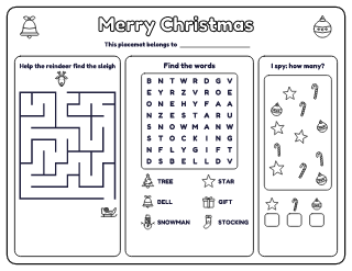 Christmas Activity Placemat printable worksheet