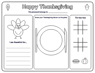 Thanksgiving Placemat to Color coloring page