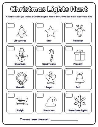 Christmas Lights Scavenger Hunt: 12 Things to Find coloring page